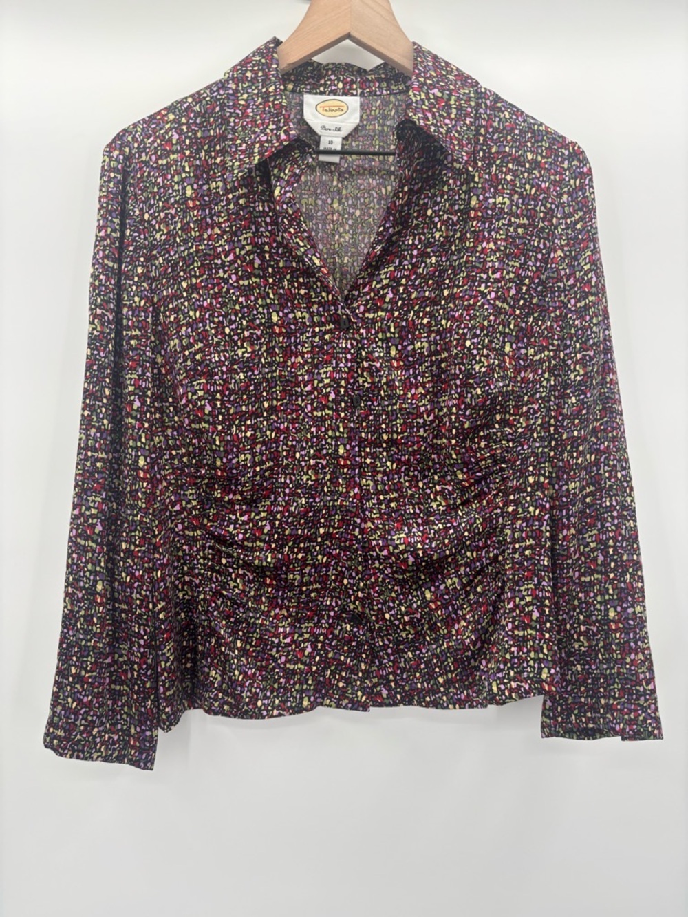 Talbots Pure Silk Multicolor Abstract Confetti Print Blouse Size 10